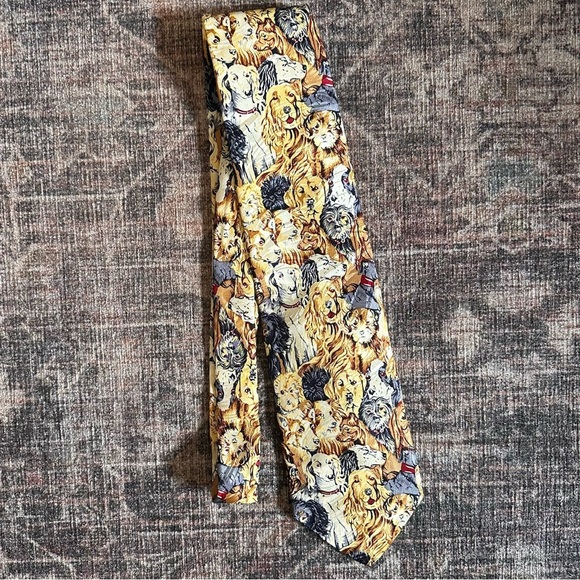 Museum Artifacts All Silk Handmade Dog Print Neck Tie - Picture 1 of 7
